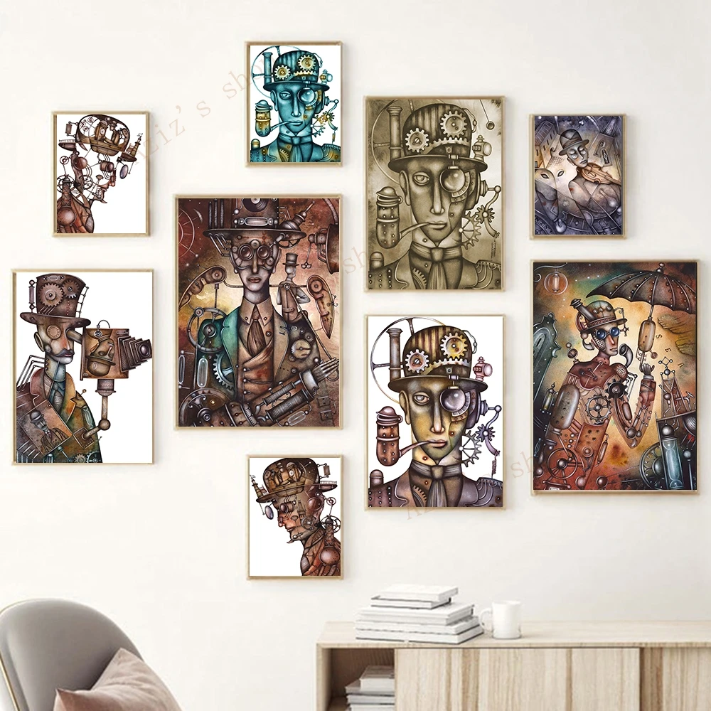 Механическая картина в стиле стимпанк Настенная печать музыкальная студия