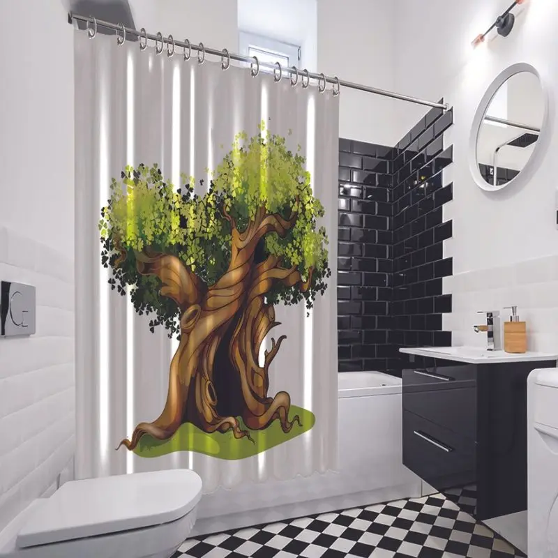 Занавеска для душа с изображением дуба из мультфильма волшебное дерево лес