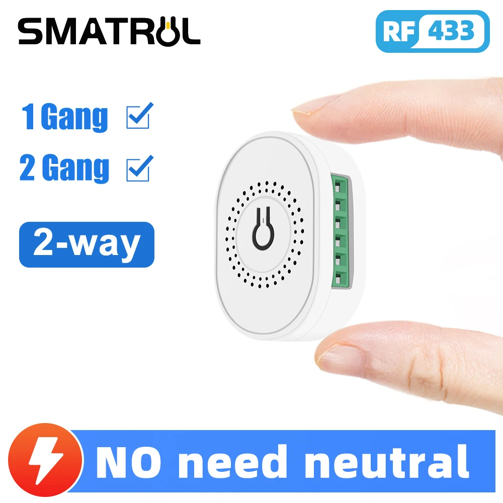 Без нейтрального провода 1/2 Gang 2 Way RF 433MHZ Switch Light Smart Wireless Module Home Electric Control Wall On Off Breaker