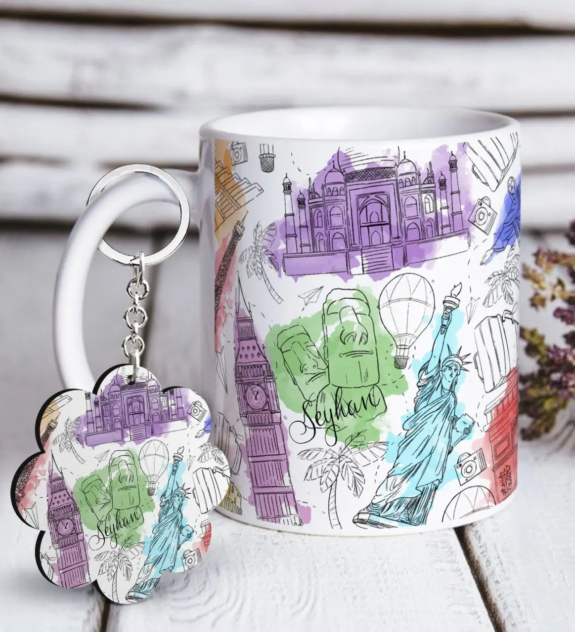 

Personalized World White Mug and Keychain Gift Seti-2