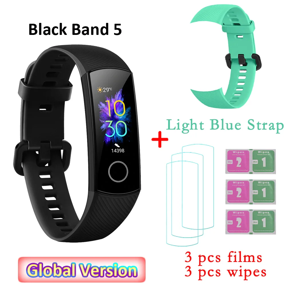LBL strap and 3 film Global Versio huawei Honor Band 5 4, умный Браслет, умный браслет, шагомер, сенсорный экран, для плавания, сердечного ритма, сна, монитор - Цвет: LBL strap and 3 film