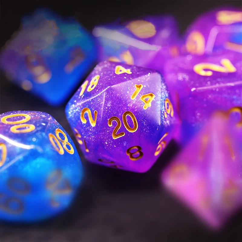 7Pcs/Set Pink and Blue Starry Sky Dice D&ampD COC Polyhedral for Table Game DND MTG RPG |
