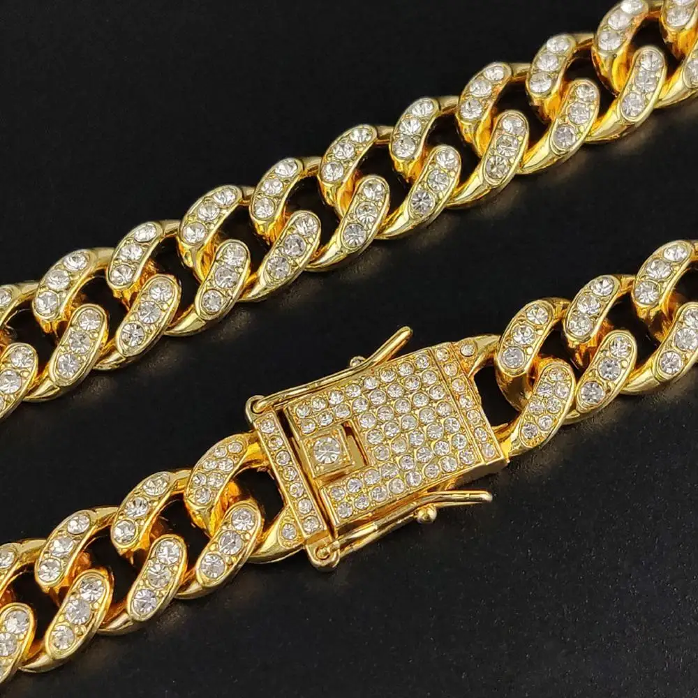 Bling Rhinestone Hip Hop Cuban Link Chain Bracelet Iced Out for Women Men Full AAA Crystal Rapper Jewelry | Украшения и