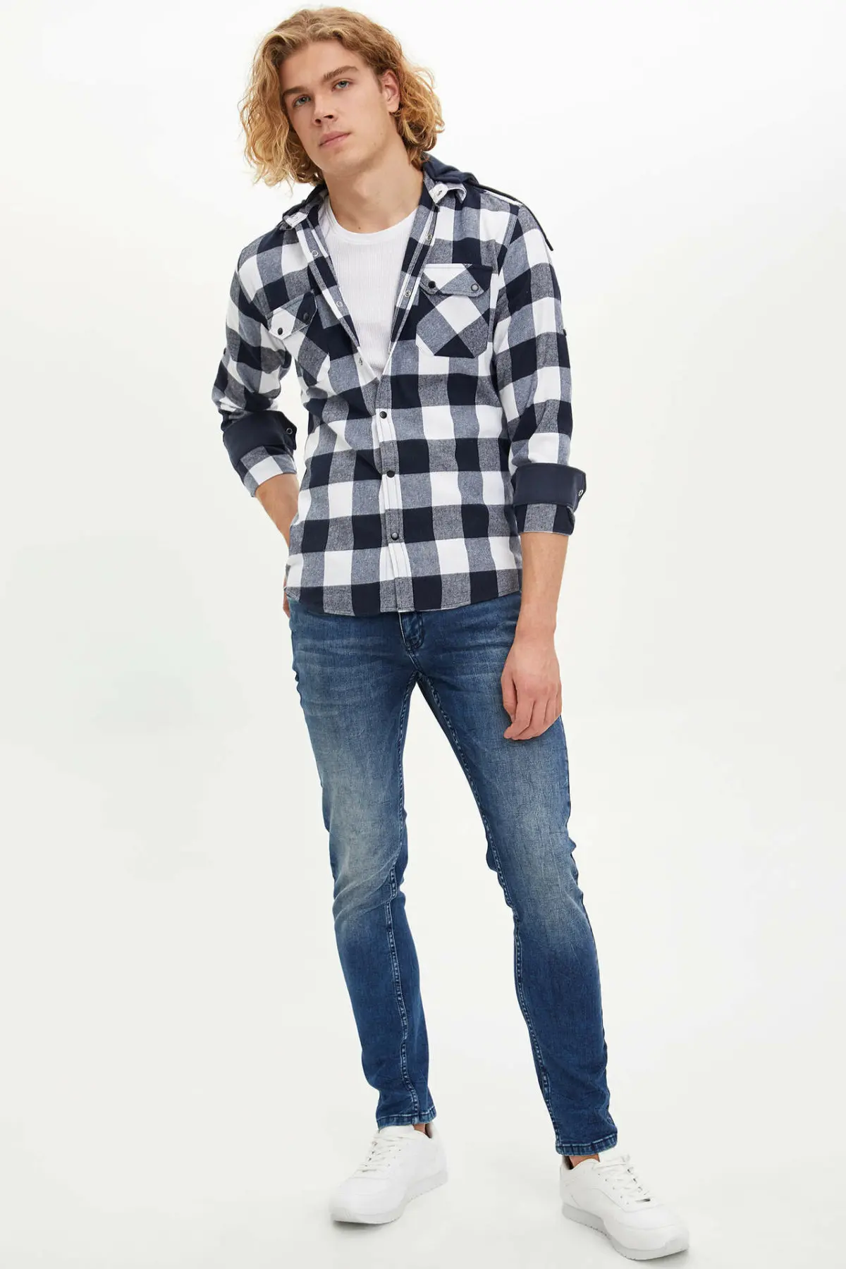 DeFacto мужские осенние потертые синие джинсы Мужские повседневные джинсовые брюки