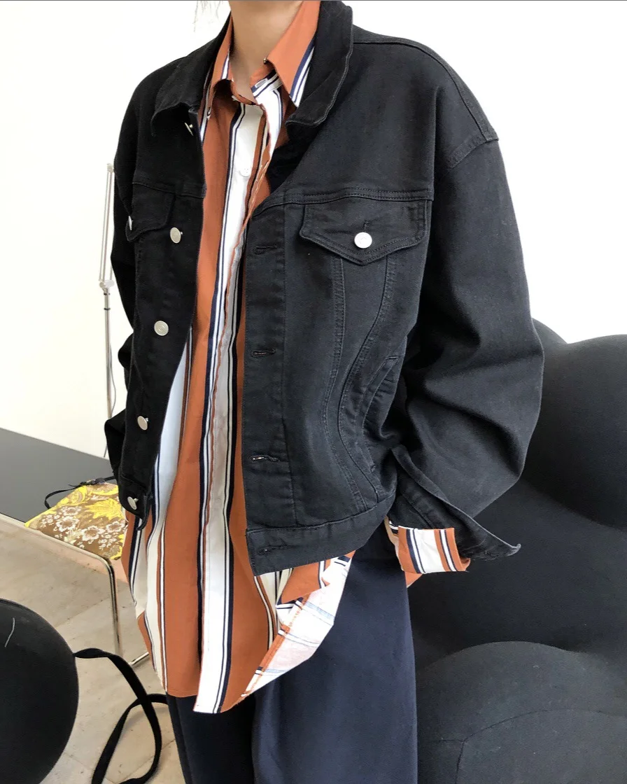 

woman stylish warm jeans jacket-coat