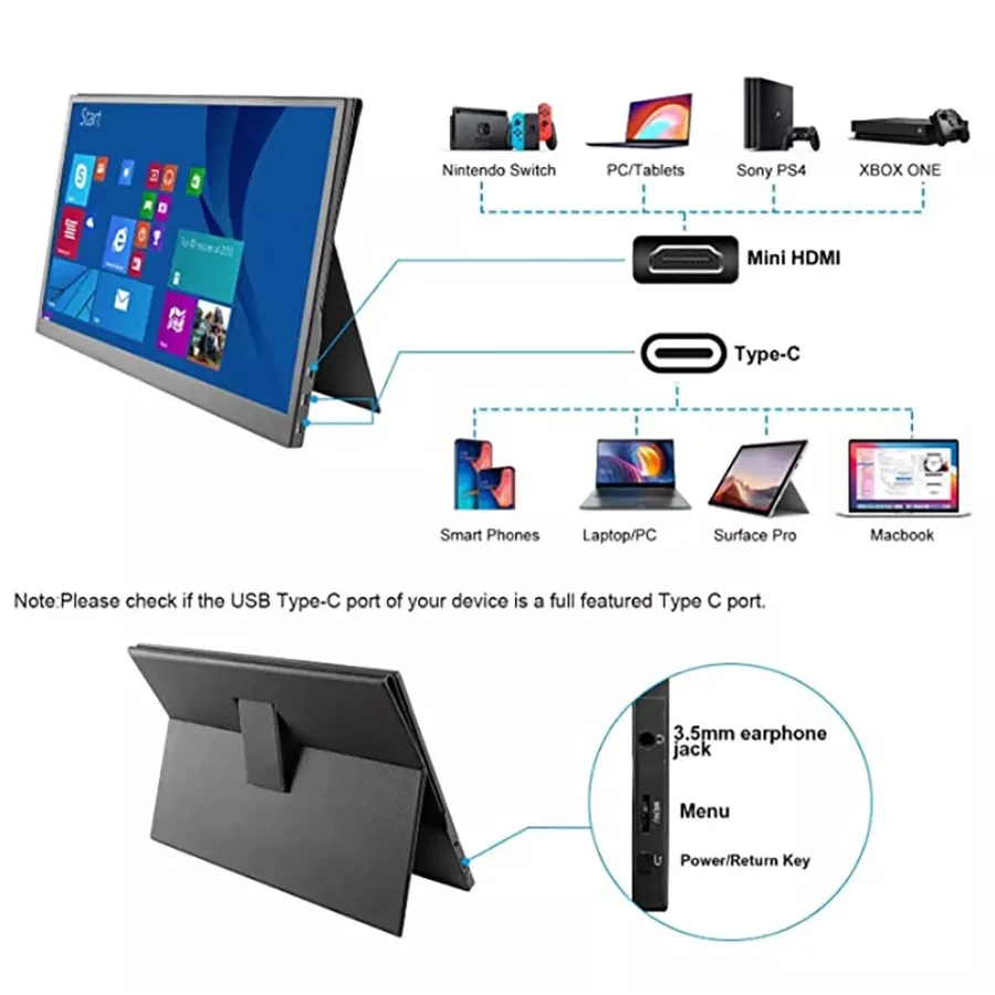 Портативный монитор EYOYO 15 6 дюйма USB C Full HD 1080P | ЖК-мониторы