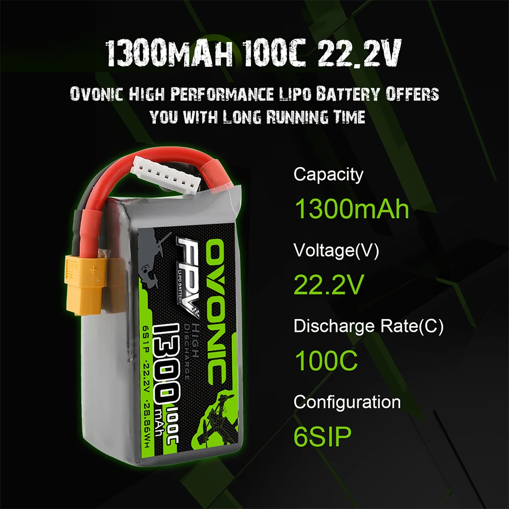 2pcsovonic fpv lipo 6s1p lipo batteries1300mah быстроходный беспи