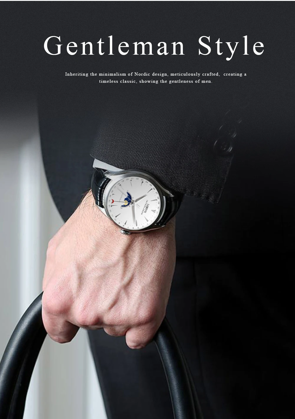 Switzerland LOBINNI мужские часы люксовый бренд Moon Phase Чайка автоматические самозаводные механические мужские часы Сапфировая кожа