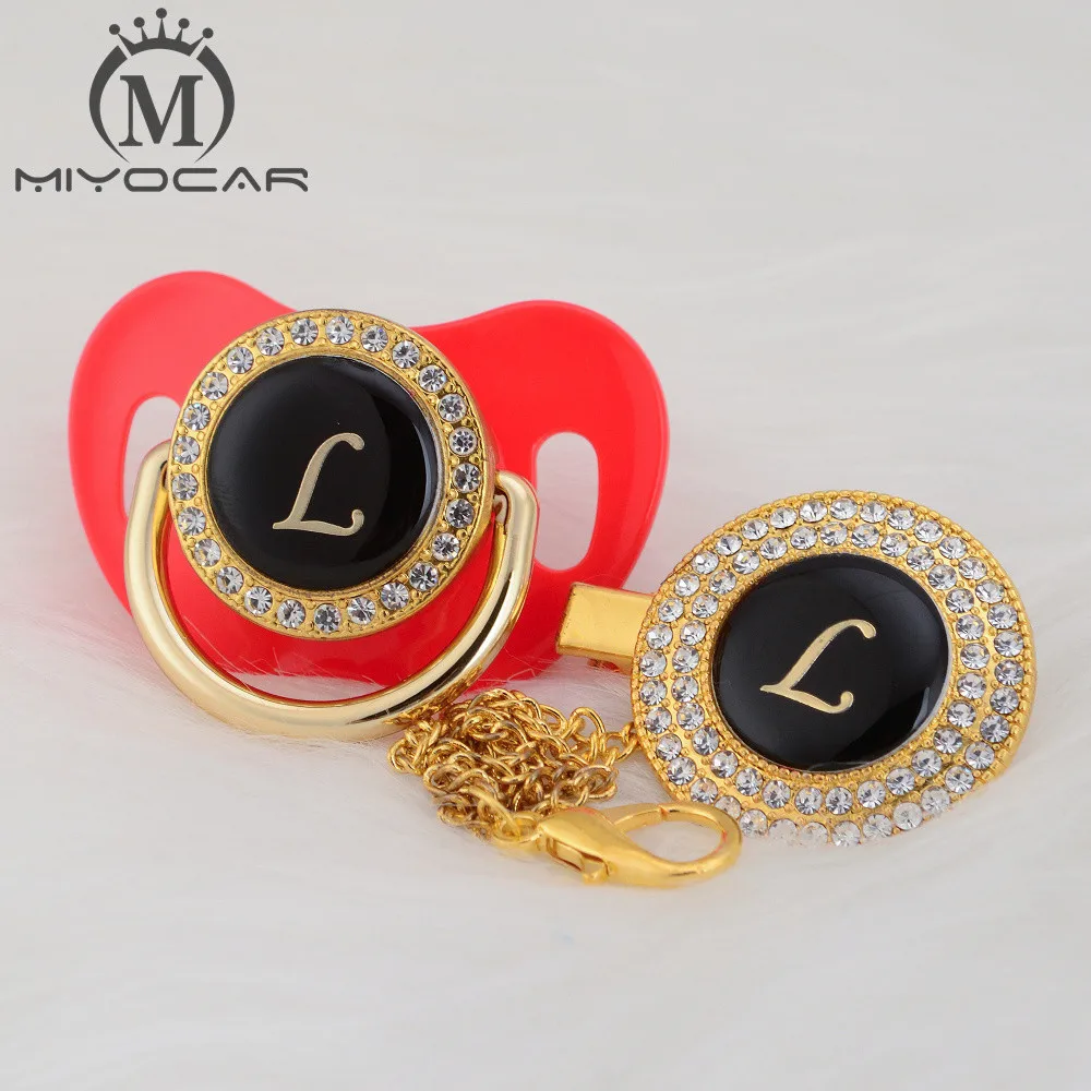 MIYOCAR уникальный дизайн имя инициалы буквенные L красивый bling соска и пустышка Клип BPA бесплатно пустышка bling уникальный дизайн LL