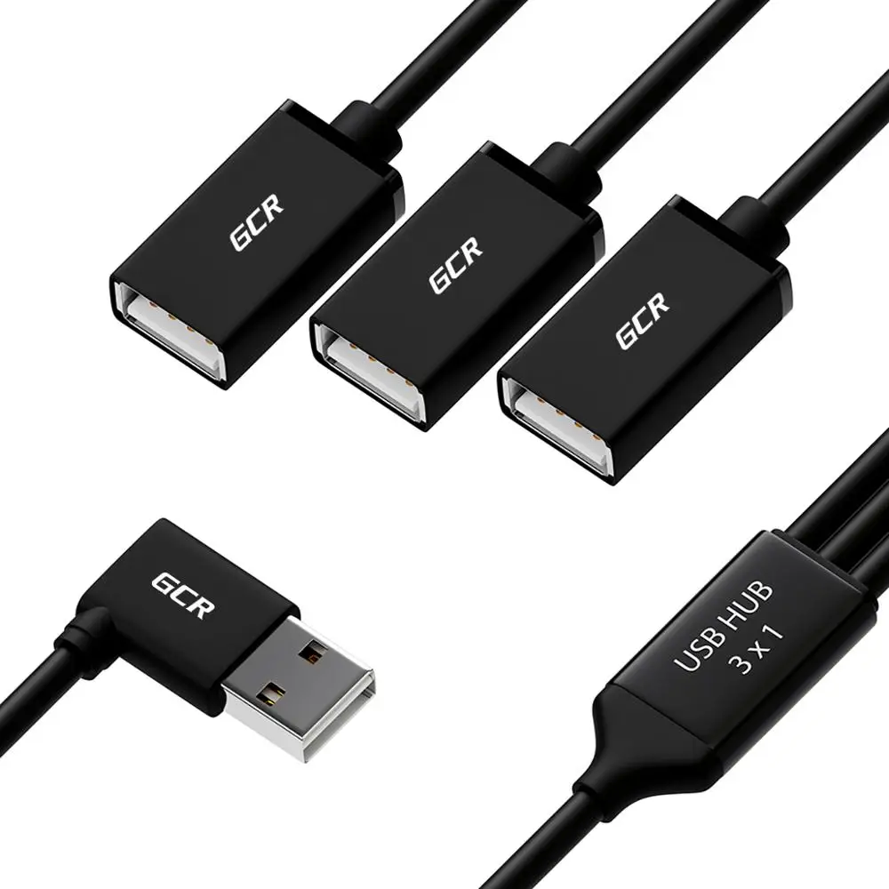 GCR Угловой разветвитель USB Hub 3 port кабель юсби хаб 1х3 порта для ПК ноутбука Smart TV Xiaomi