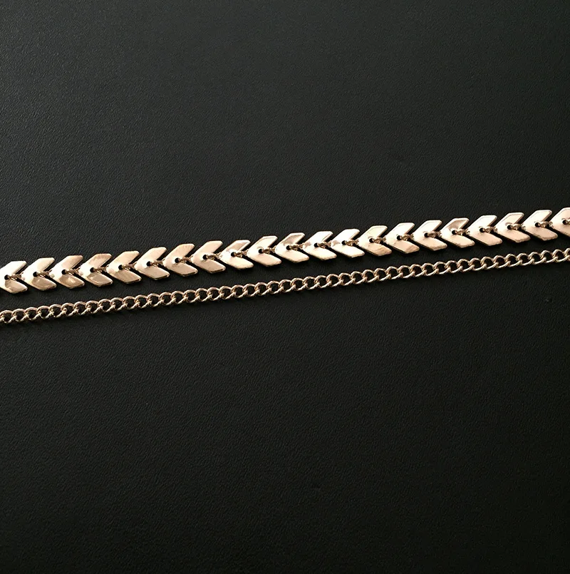 Двухслойное колье из Золотого Металла цепочка рыбьей кости простые ювелирные