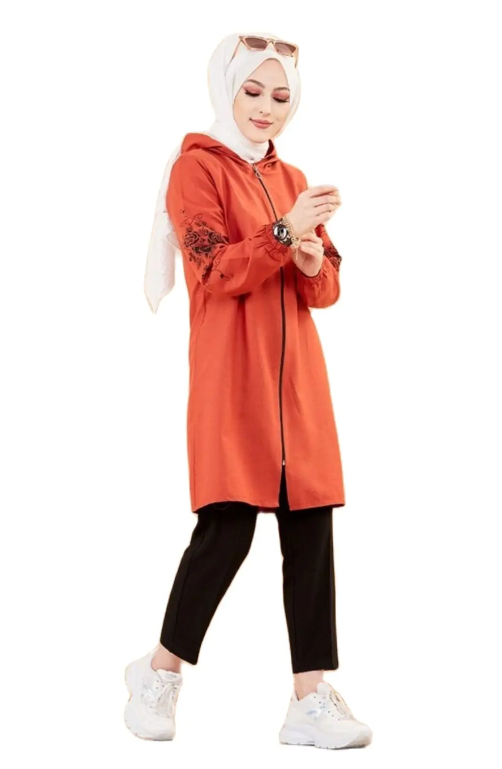 

Мусульманское женское оранжевое пальто на молнии, одежда, турецкий мусульманский хиджаб, платье, мусульманская одежда, благословенный Дуба...