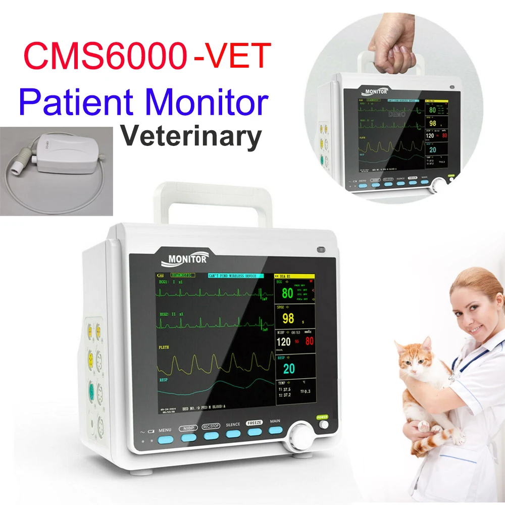 

CONTEC CMS6000VET Veterinary Patient Monitor 6 Parameter ECG RESP SpO2 PR NIBP Heart Rate Machine For Animal With ETCO2