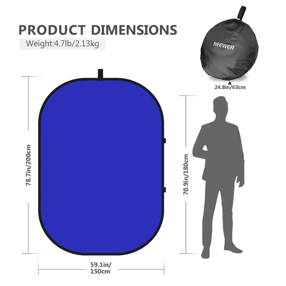 Neewer 150x200cm 2-in-1 Chromakey Blue/Gray Screen Collapsible Backdrop Double Sided Pop Out Twist Gray/Blue Background |