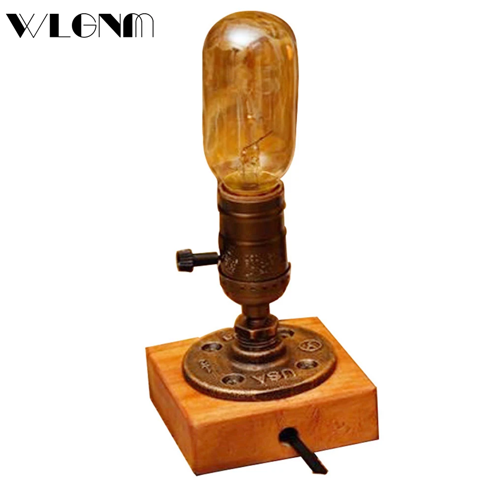 

Wooden Table Lamp Retro Cafe Restaurant Edison Bulb 220V Old-fashioned Loft Style Table Light Bar Desk Lamps For Home Lighting