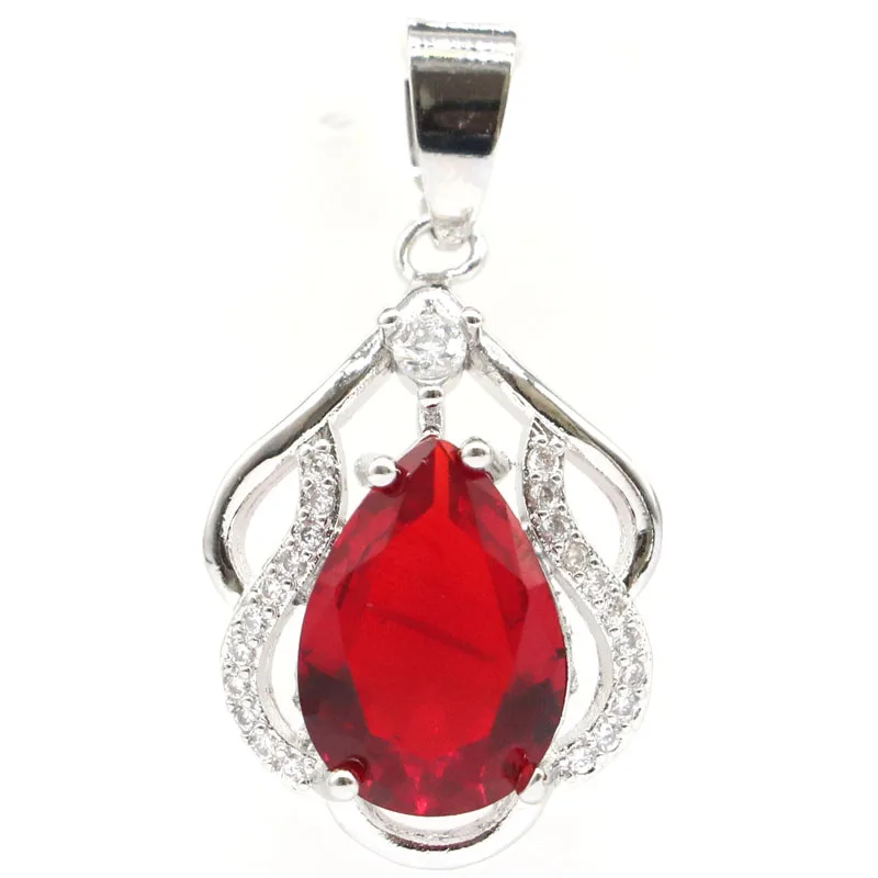 Милый Серебряный кулон 33x17 мм с красными рубинами в форме капли воды женский