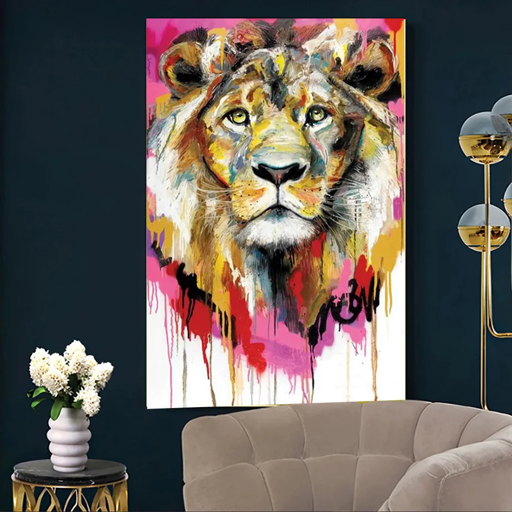 

Colourful Lion Canvas Paintings Wall Art Picture Oil Paintings Posters and Animals Print Posters for Living Room Home Decoration