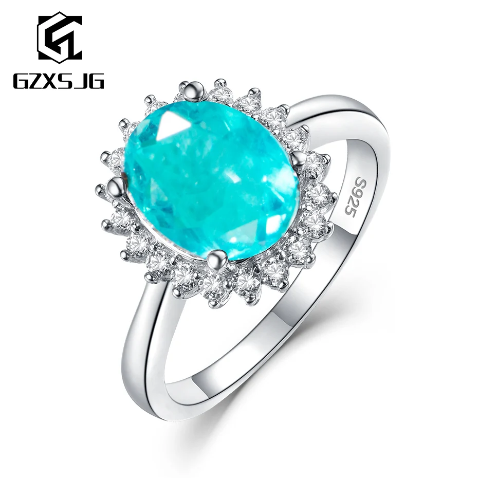 GZXSJG Paraiba турмалиновое кольцо с камнями для женщин цельные 925 Серебрянные
