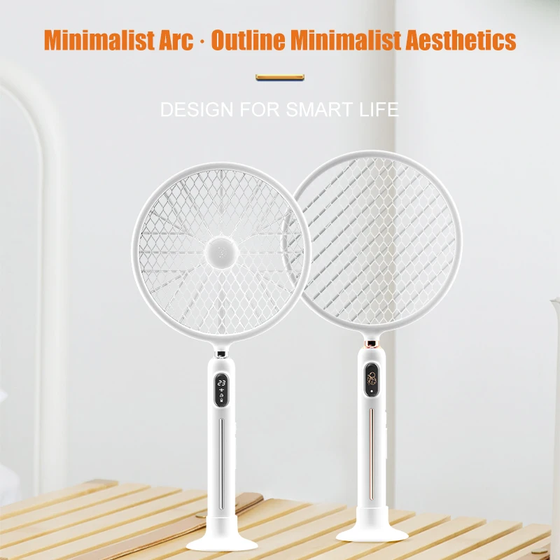 Matamosquitos el&eacute;ctrico inteligente 6 en 1, pantalla LED, 3000V, fuerte voltaje, mata insectos, inducci&oacute;n del cuerpo humano, sin radiaci&oacute;n, con ventilador-3