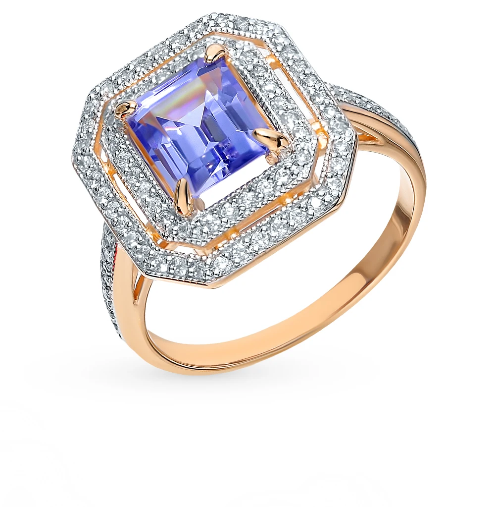 Золотое кольцо с танзанитом и фианитами SUNLIGHT проба 585|Кольца| |