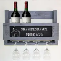 Gudy Wood Anthracite Wooden Wine and Glass Cup Decorative Wine Rack Color Rustic Wooden Wine Glass Rack, Blackboard Wine Rack
