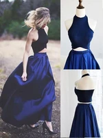 two pieces elegant dark blue bridesmaid dresses 2022 new backless formal lady wedding guest dress for women