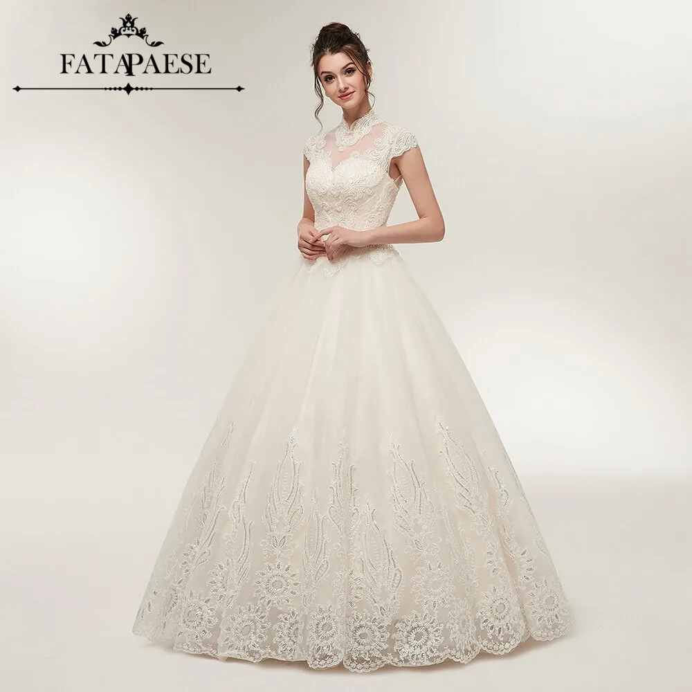 

Красивые кружевные аппликационные Свадебные платья с высоким горлом, 2019