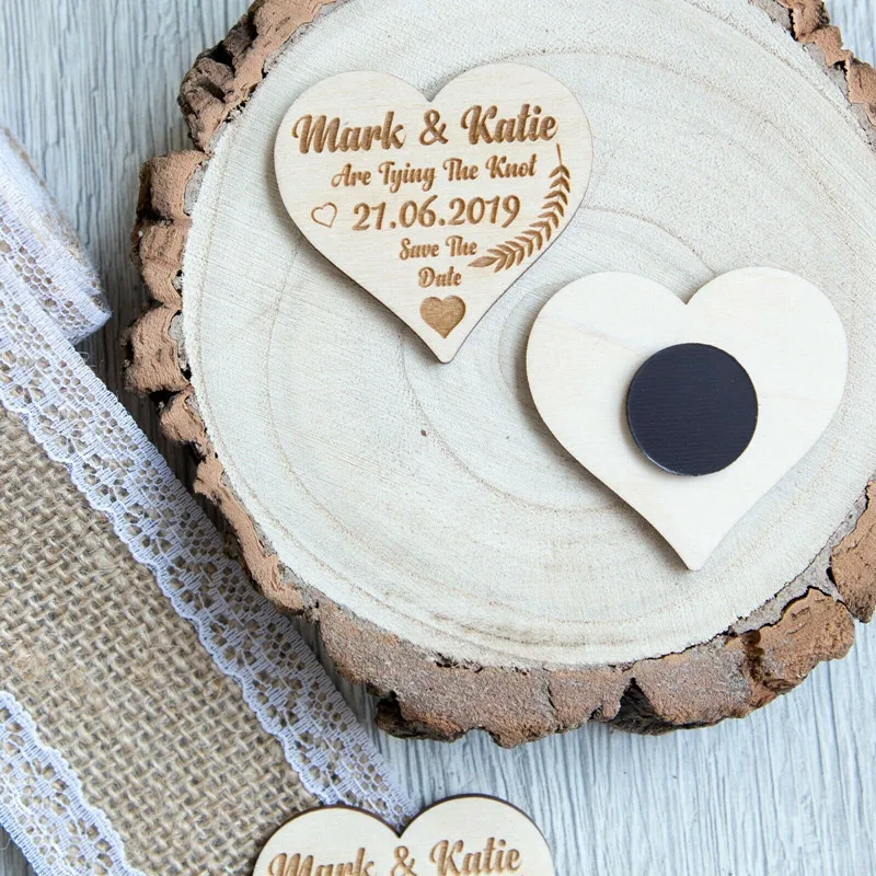 Свадебные сувениры в деревенском стиле магнит для подарка на заказ Гравировка