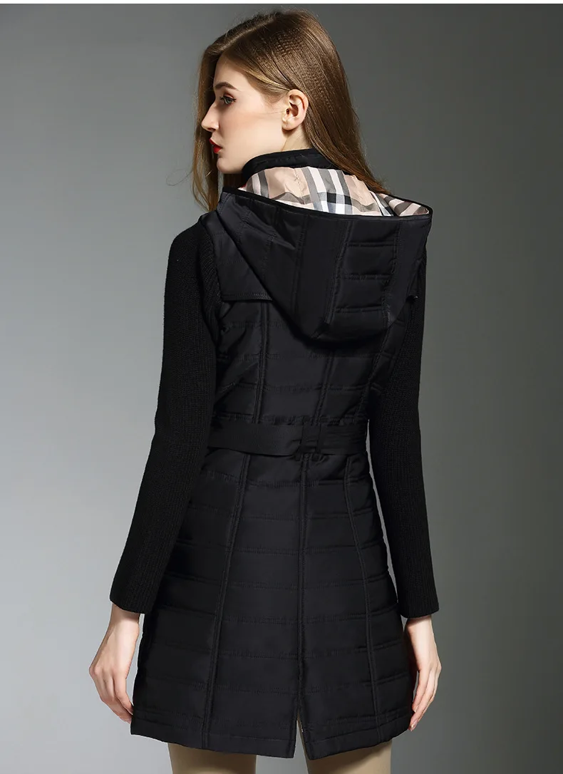 

Obrix Sweet Classical Female Jacket Hooded Zipper Pockets Belt A-Line Casual Streetwear Jacket For Women