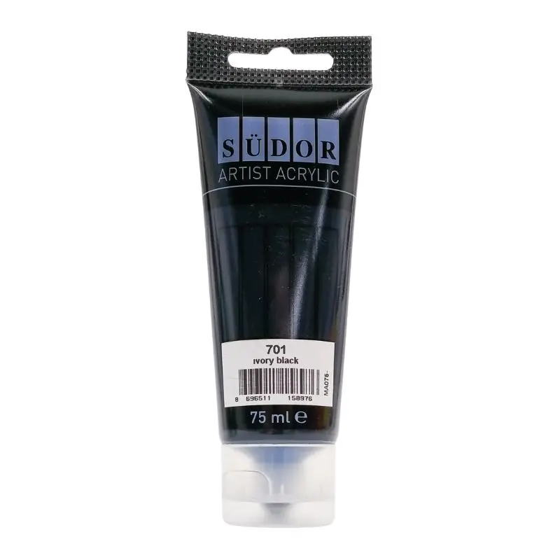 

Südor Artist Acrylic Paint Tube Inside 75 ml "Ivory Black" color Canvas, raw wood, glass, metal, porcelain, polyester, ceramic,