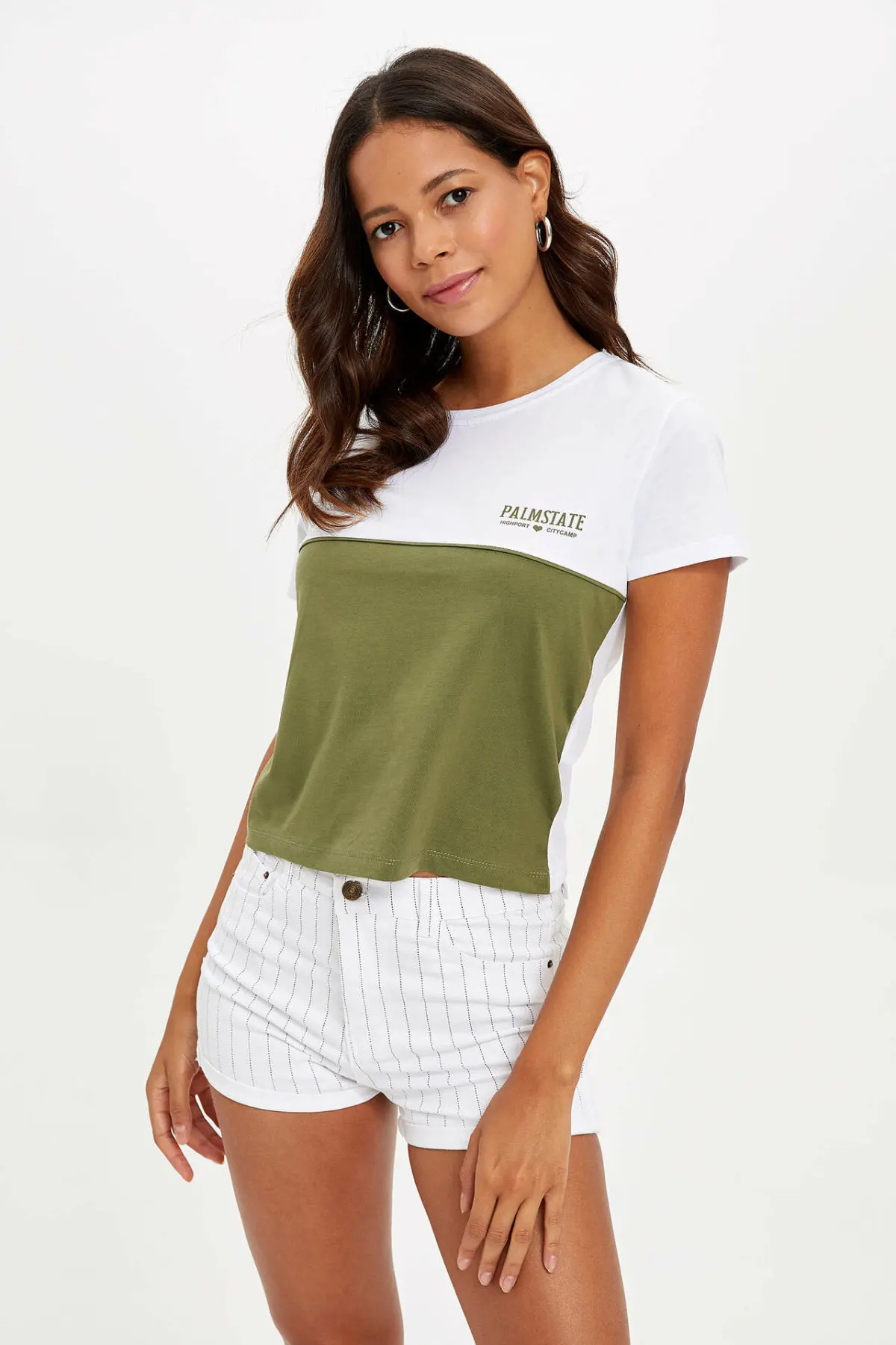 DeFacto летняя женская мода с коротким рукавом Повседневная Лоскутная футболка