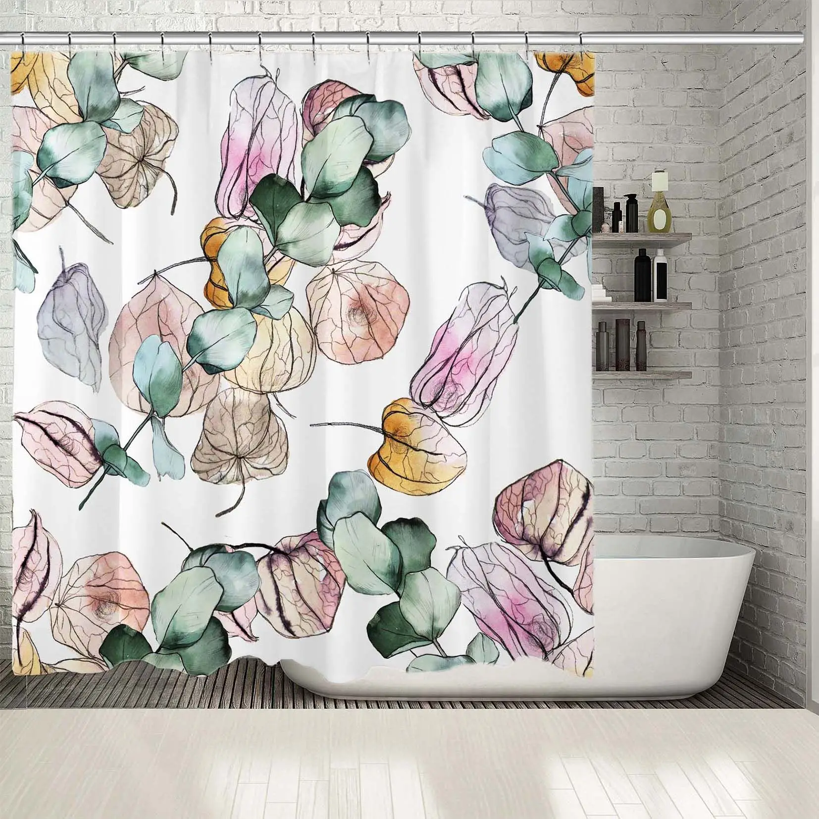 Занавеска для душа Physalis накидка гусиная ягода ветви растений с фруктами и