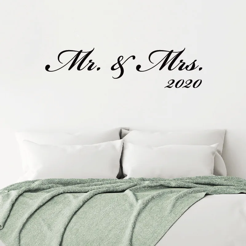 Mr & Mrs Наклейка на стену с заказным свадебным годом-Mr свадебный подарок