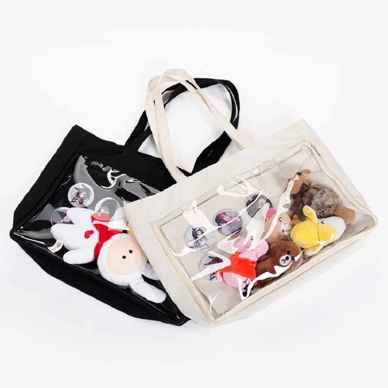 100Pcs/Lot Custom Printed Natural Cotton Canvas Tote Bags with PVC Window Organic Linen Muslin Plain Shopping Handles | Багаж и сумки