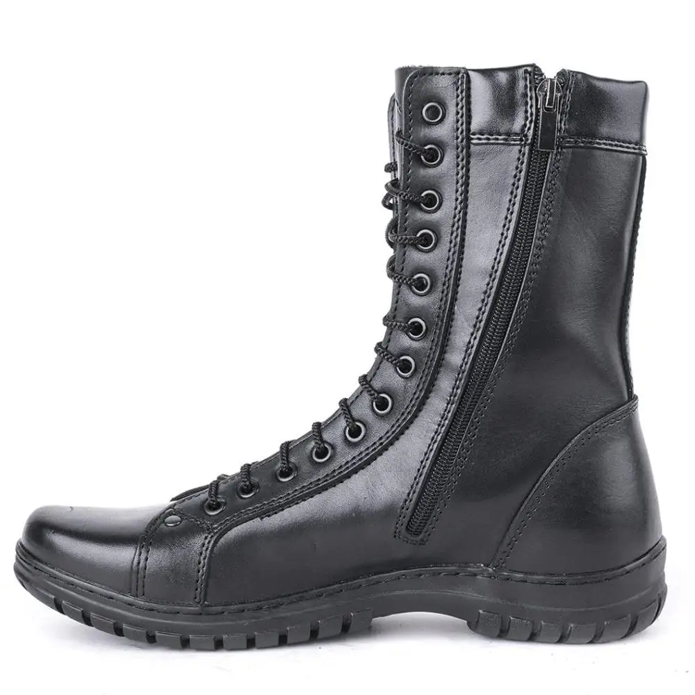 Демисезонные черные армейские берцы из натуральной кожи на шнуровке Мужская