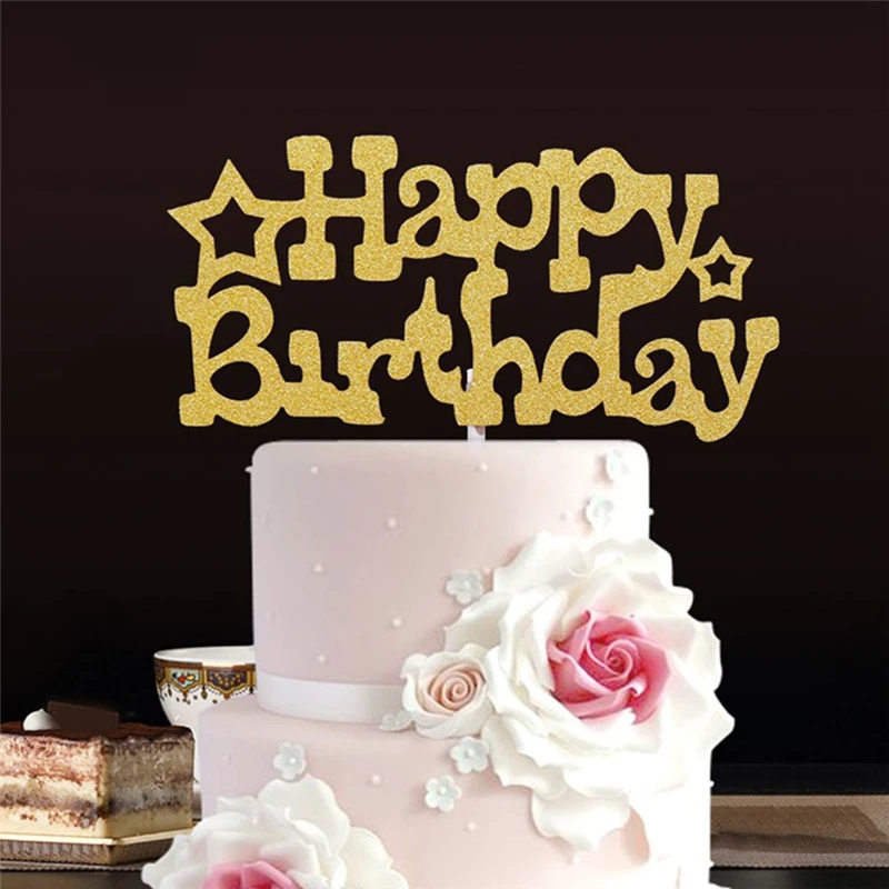 Золото серебристый черный акриловые почерк Топпер для торта С Днем Рождения