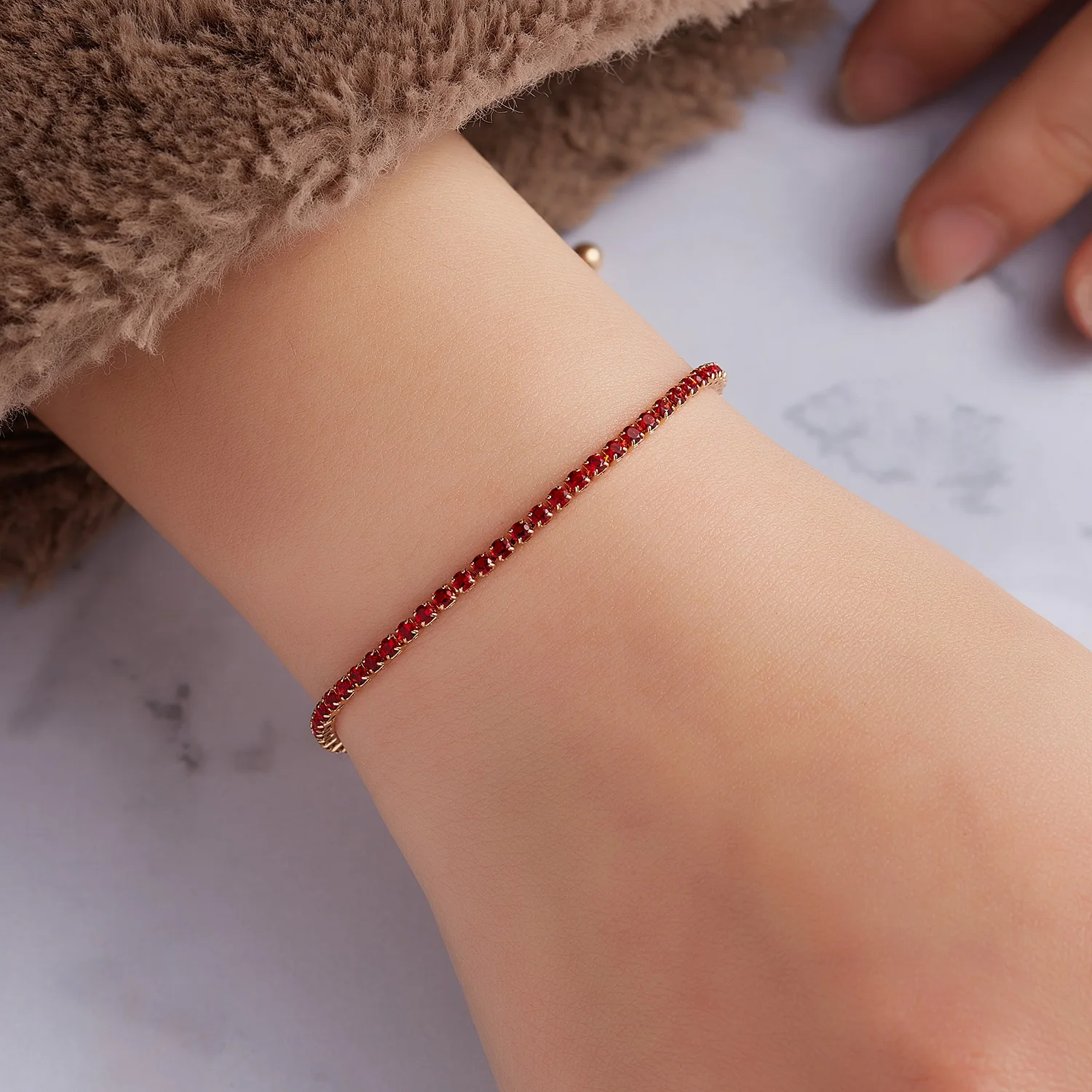 

Red Zircon Crystal Bracelets For Women Girls Simple Fashion Box Chain Adjustable Tennis Bracelets Bangles Jewelry Accessories