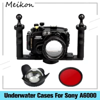 meikon 40m waterproof underwater camera housing case bag for sony a6000 camera with 16 50mm lens fisheye lens aluminium tray