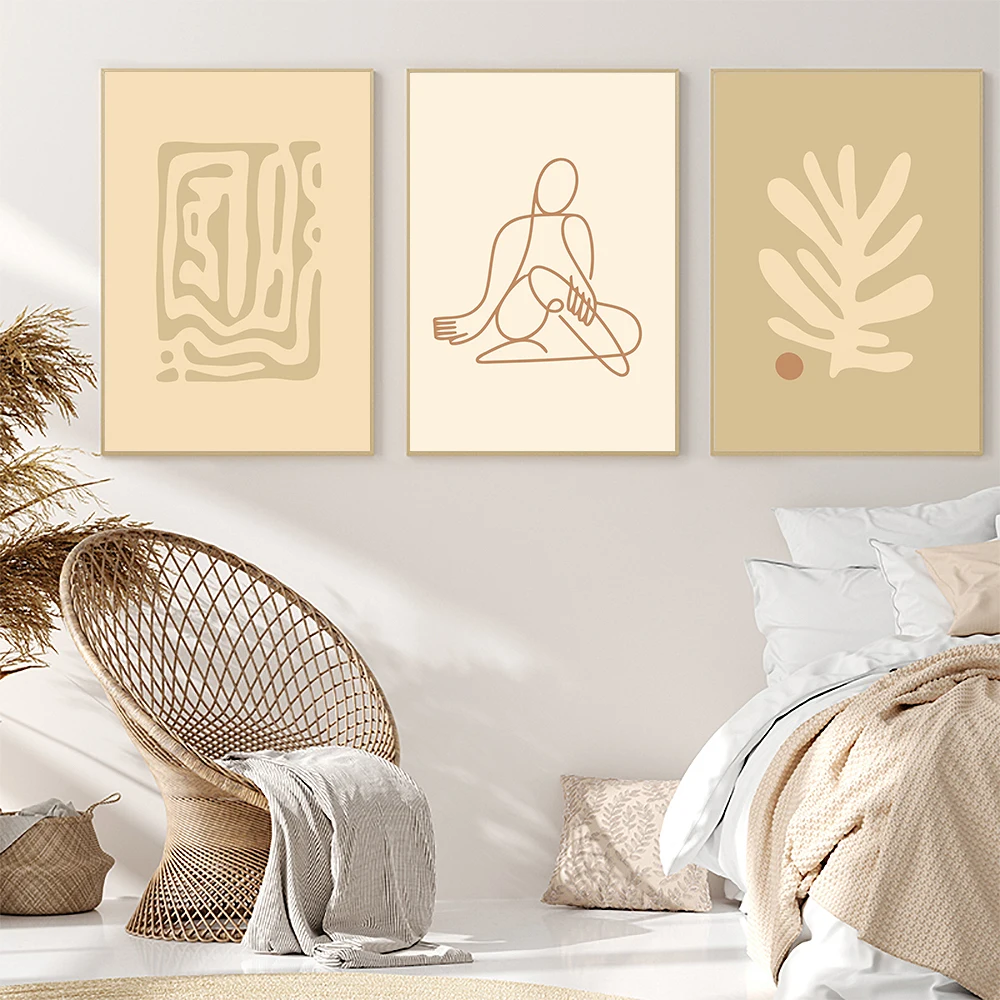 

Henri Matisse Poster Beige Brown Neutral Canvas Painting Abstract Art Print Line Drawing Wall Picture For Living Room Home Decor