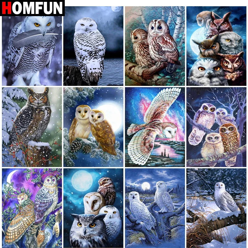 

Алмазная 5d живопись HOMFUN «Сова», вышивка крестиком, квадратная, круглая, ручная работа, стразы