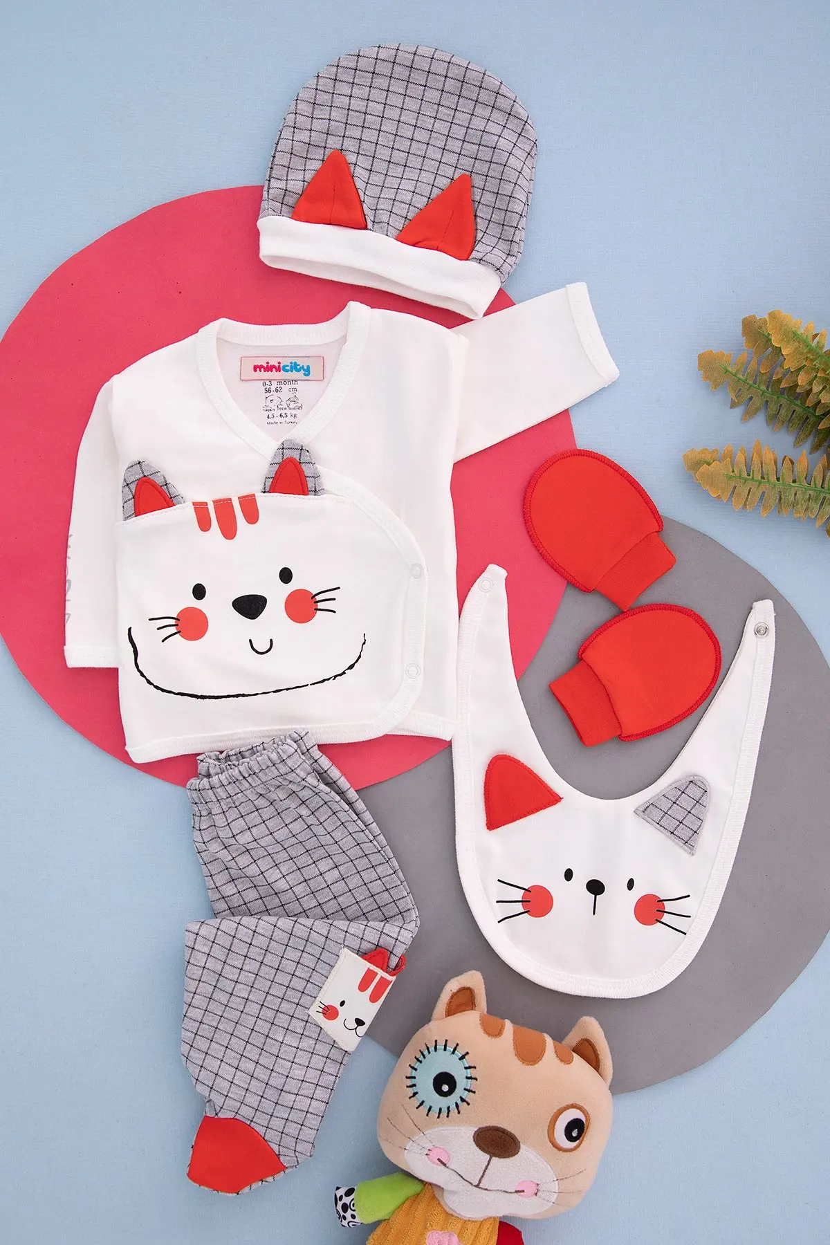 

100% Turkish Cotton - Newborn Baby Cloth 5 pcs Set - Cat Boy Gray