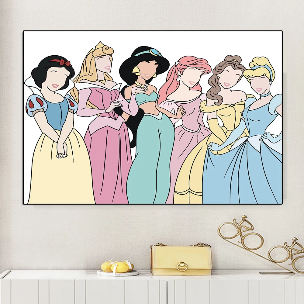 

Disney Cartoon Princess Poster And Print Snow White Cinderella Belle Anime Canvas Painting Wall Art Living Room Home Decoration