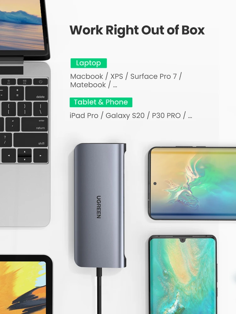 Концентратор UGREEN 10 в 1 USB Type C к HDMI 4K 3 0 VGA PD 5 мм полнофункциональный концентратор