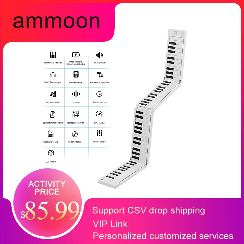 

MIDIPLUS 88 Keys Foldable Electronic Piano Portable Keyboard 128 Tones Dual Speakers Headphone Output with Sustain Pedal New