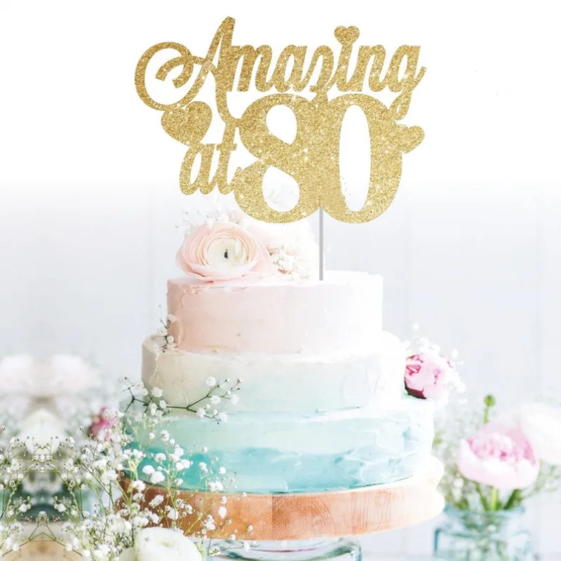

Custom 80th glitter cake topper birthday gold cake topper personalised Amazing age Party Decorations Dessert toothpicks