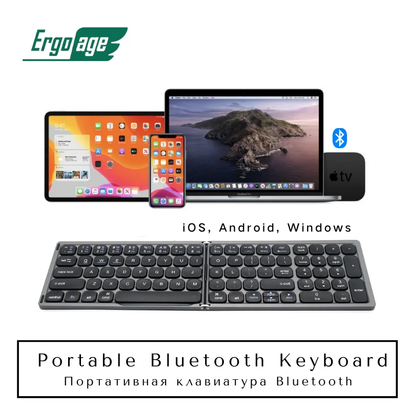 ergoage bluetooth double folding portable keyboard with numberic key pad phone tablet laptop desktop pc office working mate blk free global shipping