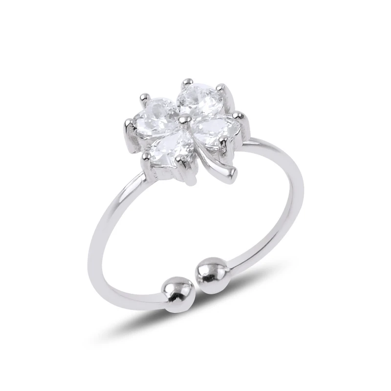 

Silver 925 Sterling Zircon Gemstone Clover Ring