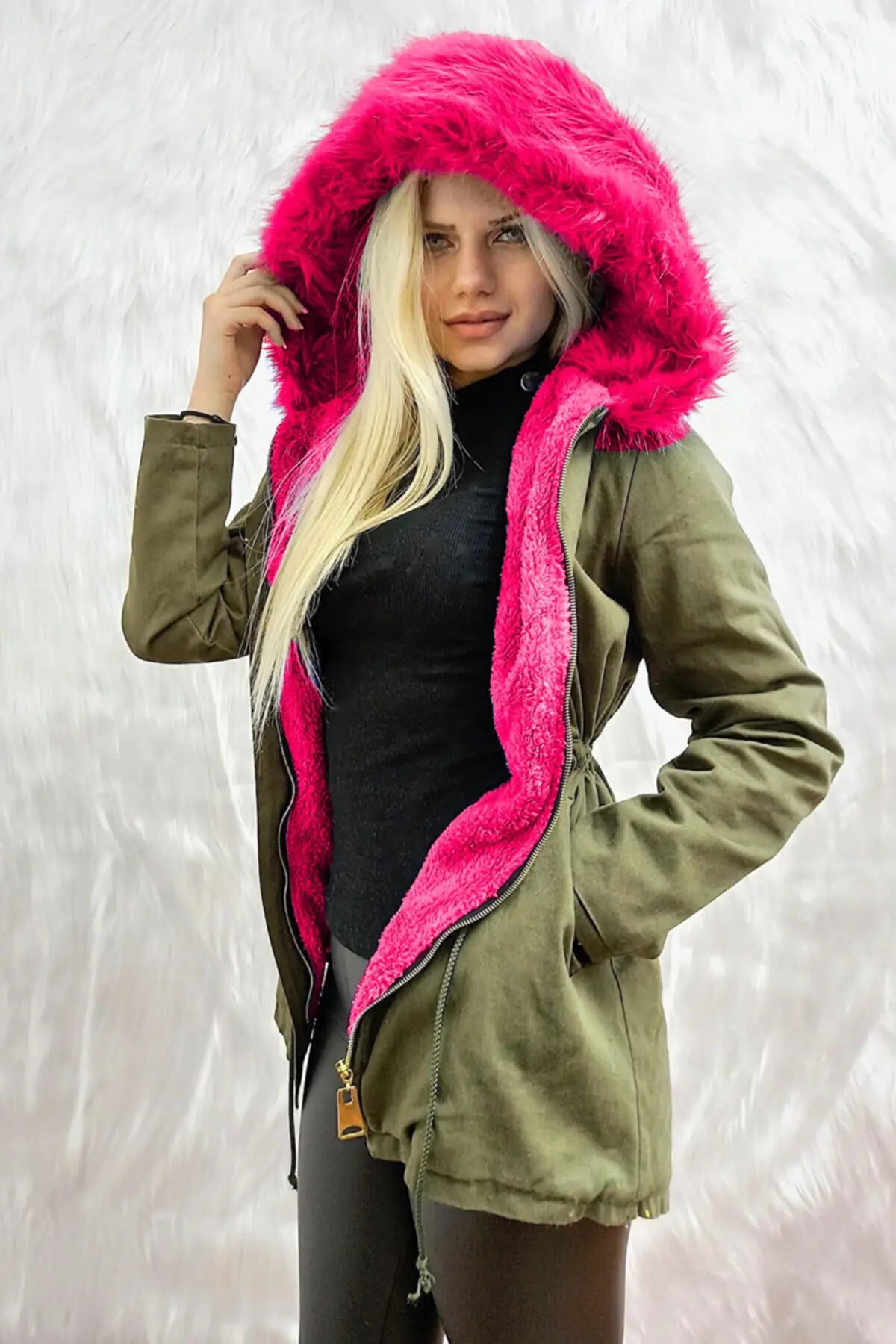 Women's Fur Coats With Attractive Pink Blue Yellow Colors