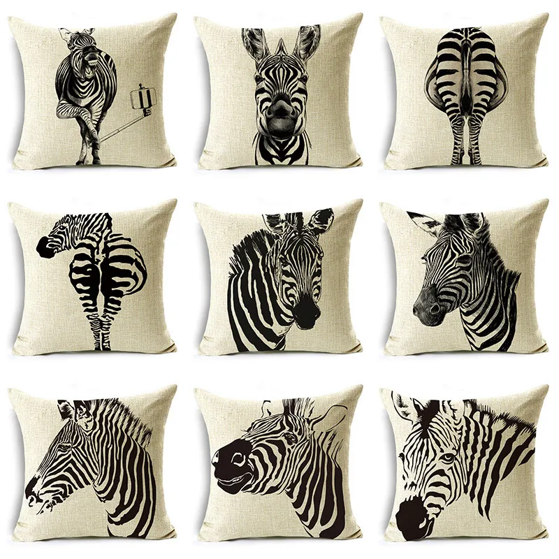 

Animal Texture Pattern Pillowcase Zebra Car Sofa Decoration 40cm/45cm and 50cm Linen Cushion Cover