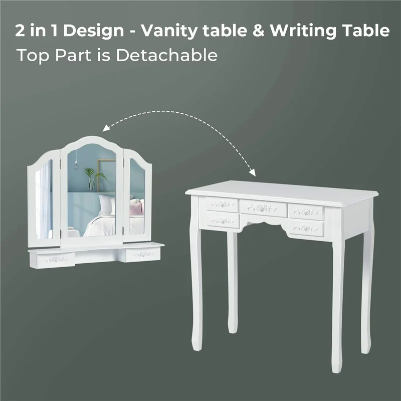 Современный туалетный столик для макияжа с трехскладным ожерельем крючком и 7